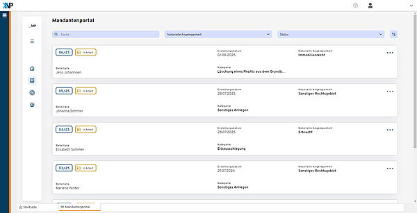 Mandantenportal Vorgangsübersicht