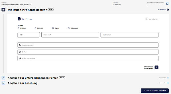 Mandantenportal Formularansicht